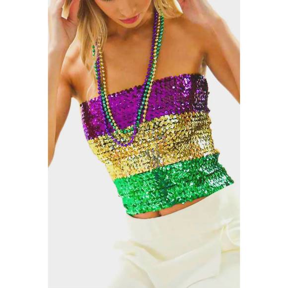 Mardi Gras Stone Puff Slv Top